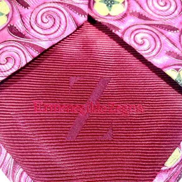 Ermenegildo Zegna abstract floral swirls pink and green 100% silk made in Italy - Picture 5 of 6